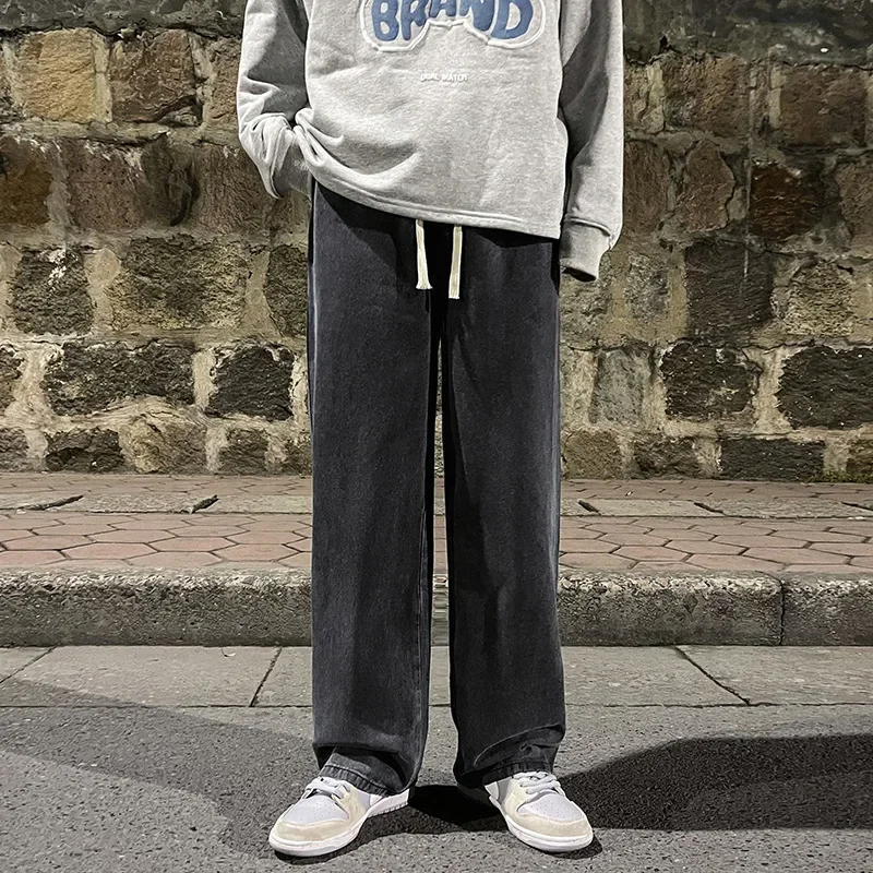 Get To School Heren Effen Kleur Drape Jeans Los Recht Vintage High Street Hiphop Y2K Casual Dagelijks Slepen Wijde pijpen Broek