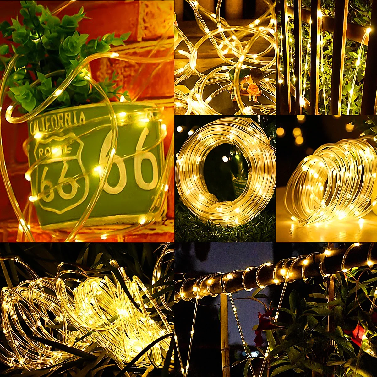 1pc7/12m Solar Powered LED Tube Light Waterproof Light for Garden Patio Wedding Party Outdoor Tree Stair Railing Guardrail Decor