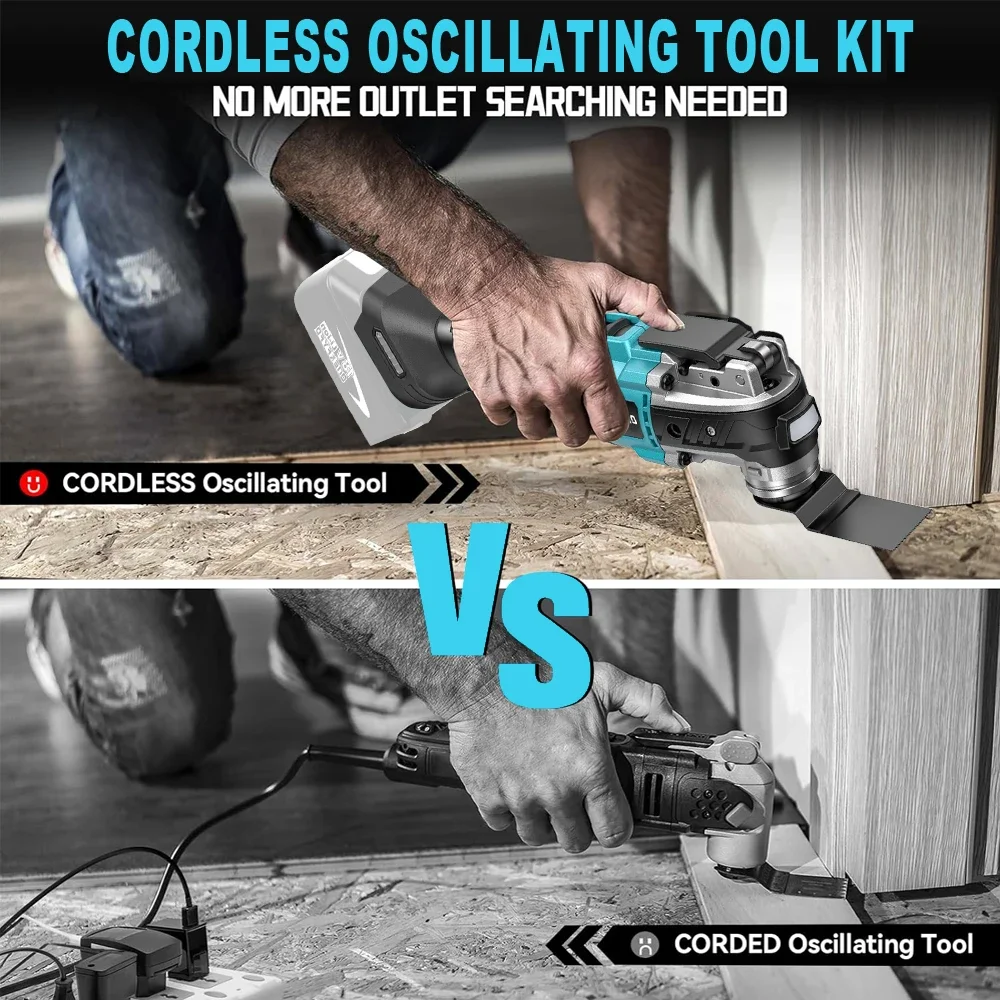 Cordless Oscillating Multi Tool 6 Gears Electric Cutting Polishing Trimming Renovator Machine for 18V Lithium-Ion Battery