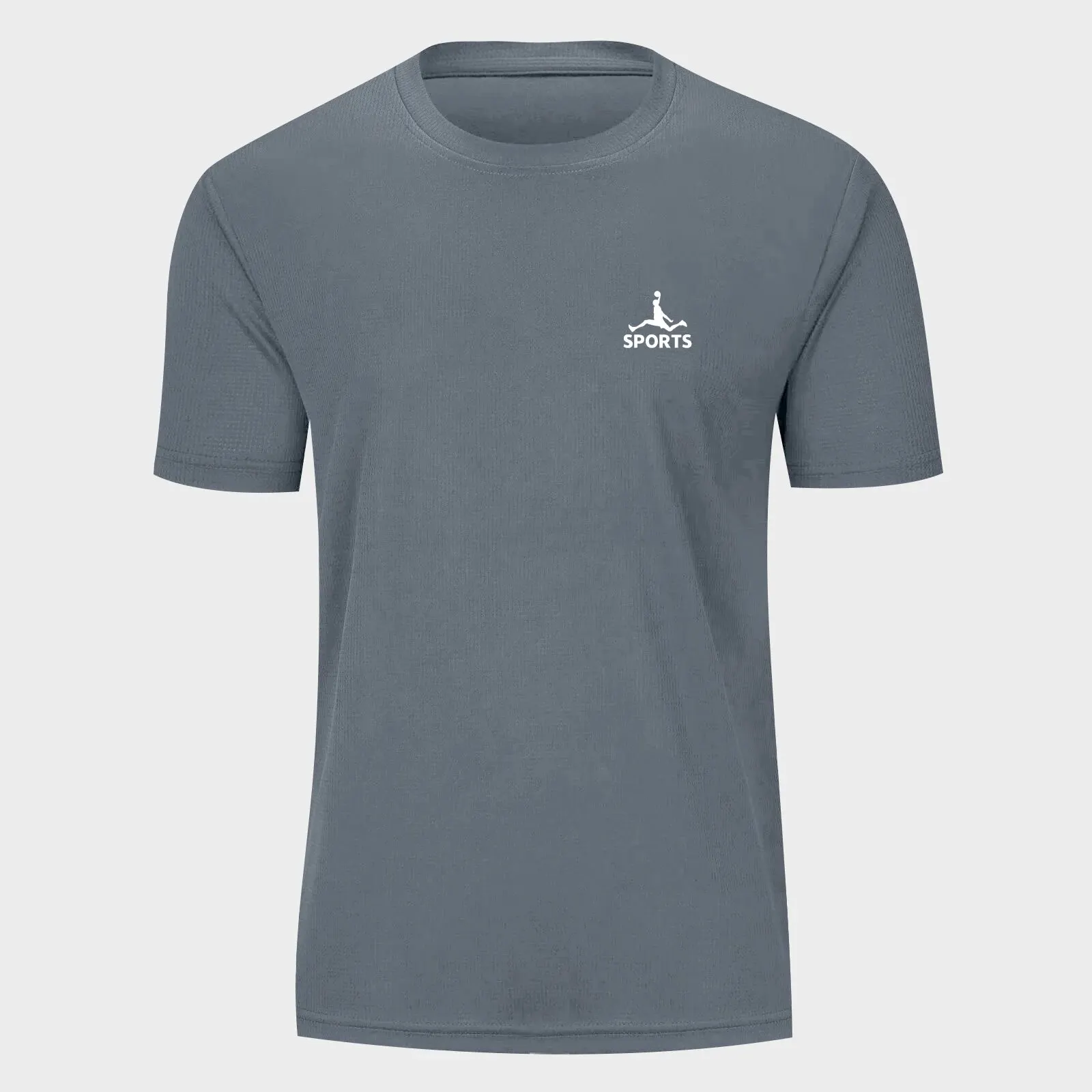 Novo verão masculino esportes camiseta cor sólida esportes impressão exercício de fitness jogging ultra-fino respirável secagem rápida waffle t