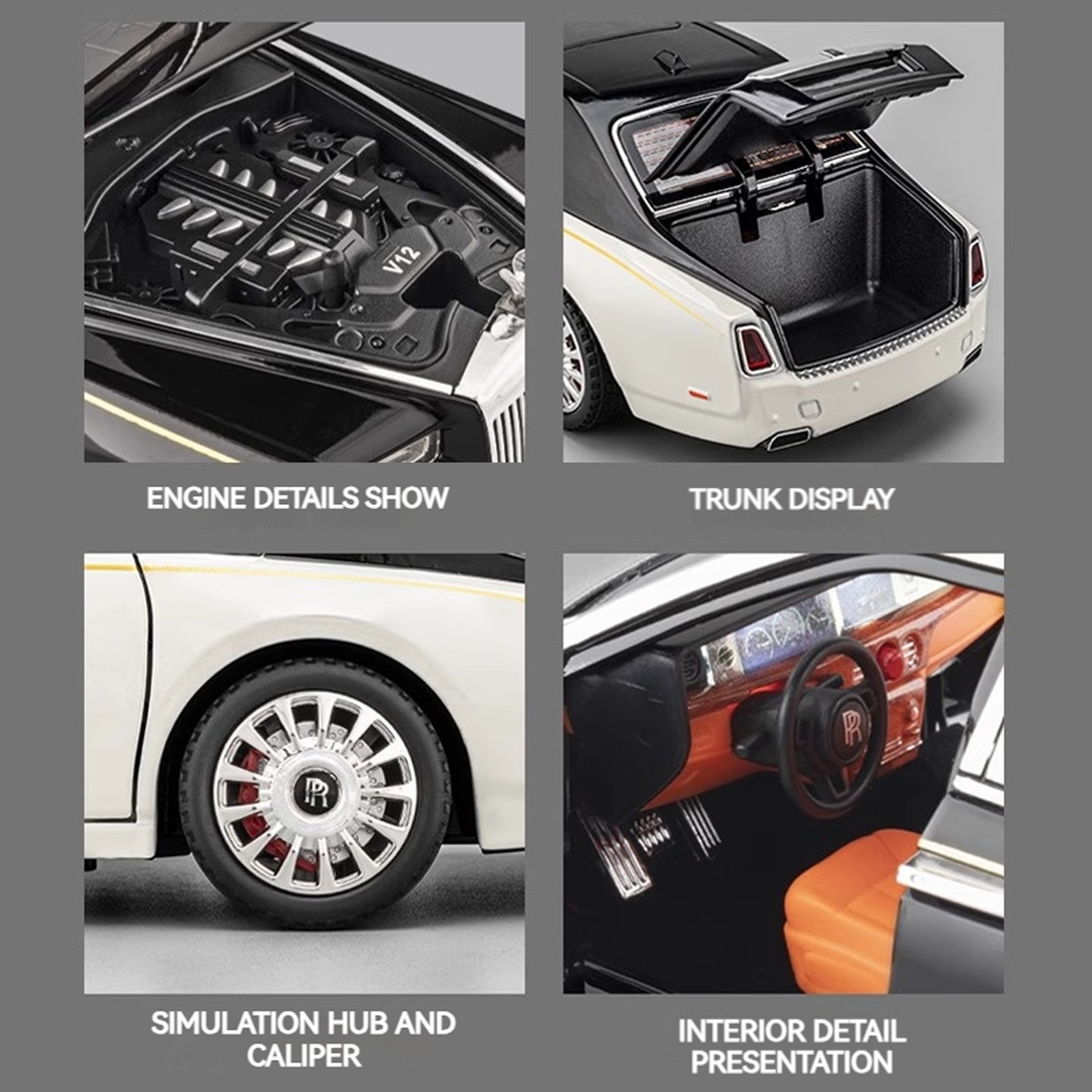 1:18 Rolls-Royce Phantom modelo de carro, liga de zinco puxar para trás carro fundido com som e luz, modelo de modelagem realista Toy111