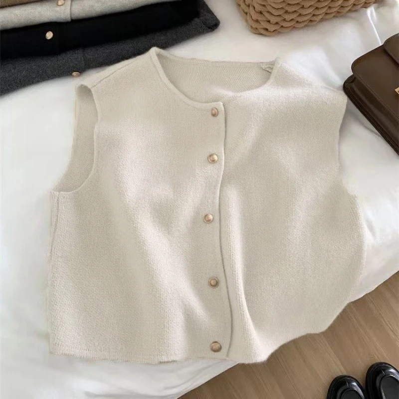 C.ใหม่Sฤดูใบไม้ร่วงใหม่ผู้หญิงเสื้อสเวตเตอร์ถักเกาหลีElegantถักแขนกุดหญิงสบายๆเสื้อกันหนาวSlimแฟชั่นสุภาพสตรีเสื้อลําลอง
