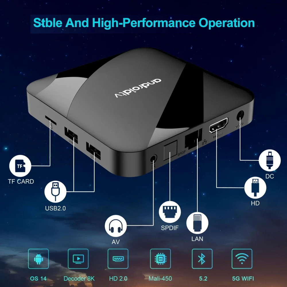 8k 4k android 14 tv box bluetooth 5.2 atv 4gb 64gb set top box av1 s905w2 quad core 2.4g 5g duplo wifi voz remoto media player