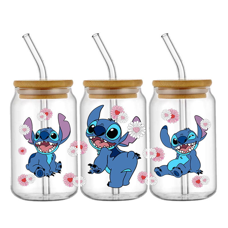 Disney Stitch 16oz DTF Sticker Cups Cool Personalize UV Wrap Transfer Sticker Custom Labels DIY Logo Selfadhesive Waterproof