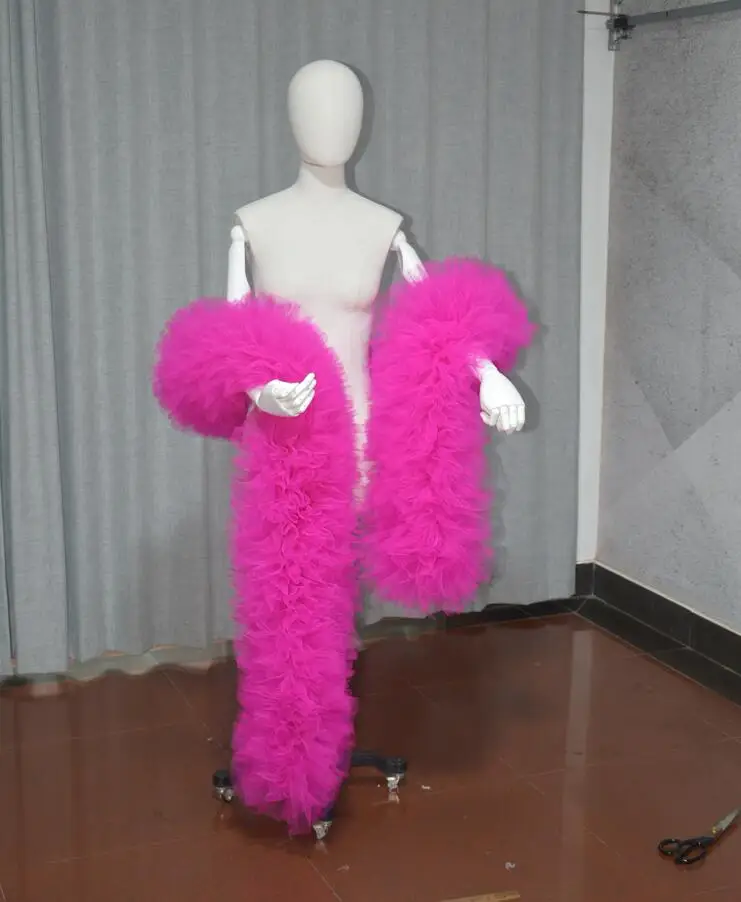 Fashion Stage ball party Club bruids Tule Boa Ruffle sjaal wrap Aangepaste kleur bruiloft accessoires cape