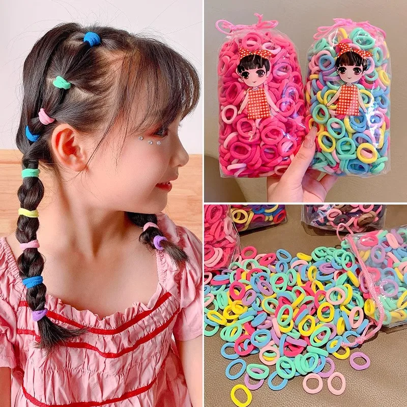 50/100/200 pçs colorido básico náilon elásticos laços de cabelo para meninas rabo de cavalo segurar scrunchie borracha crianças acessórios de cabelo básicos