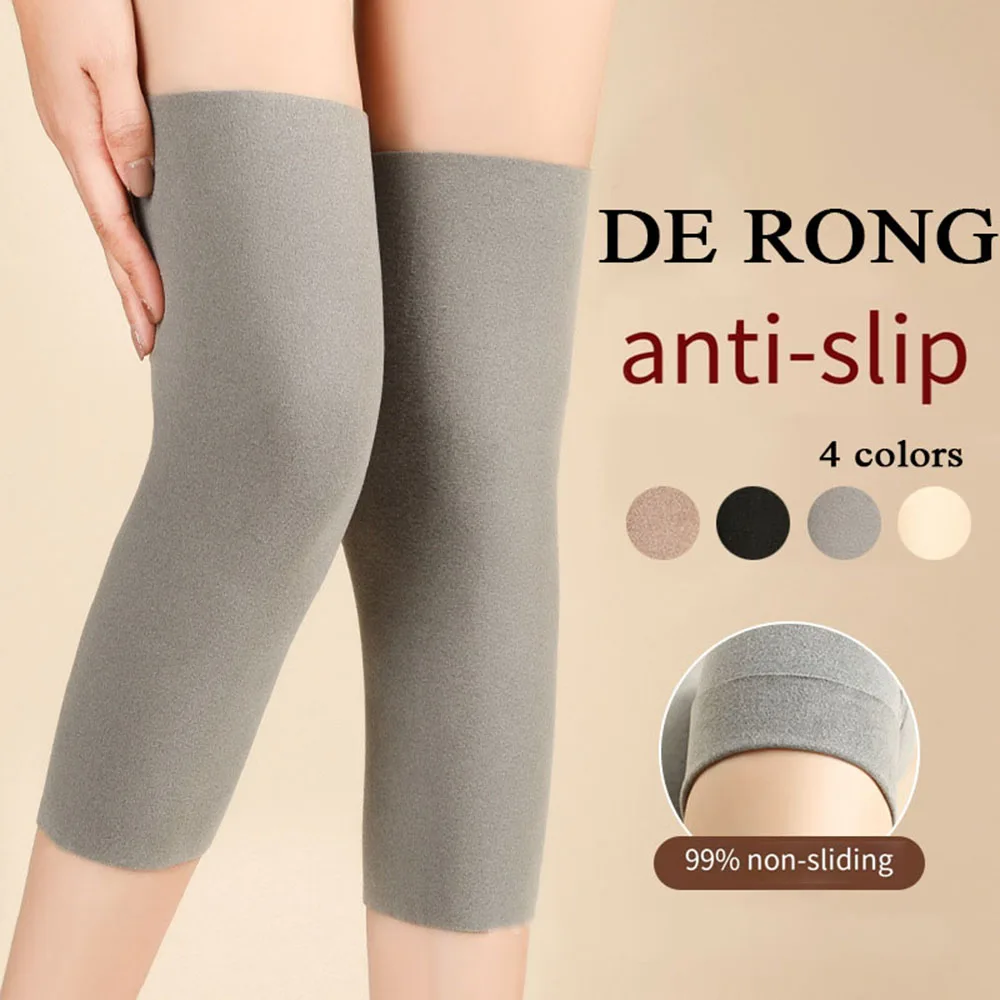 Rodilleras cálidas de Cachemira para hombres y mujeres, protector de rodilla de alta elasticidad, antideslizante, a prueba de viento, más terciopelo, calentador de piernas, 1 par