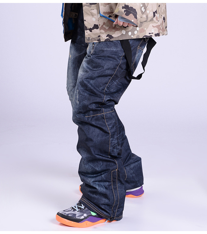 style denim ski pants suspenders denim ski pants men's skating snowboard waterproof, windproof and warm ski pants