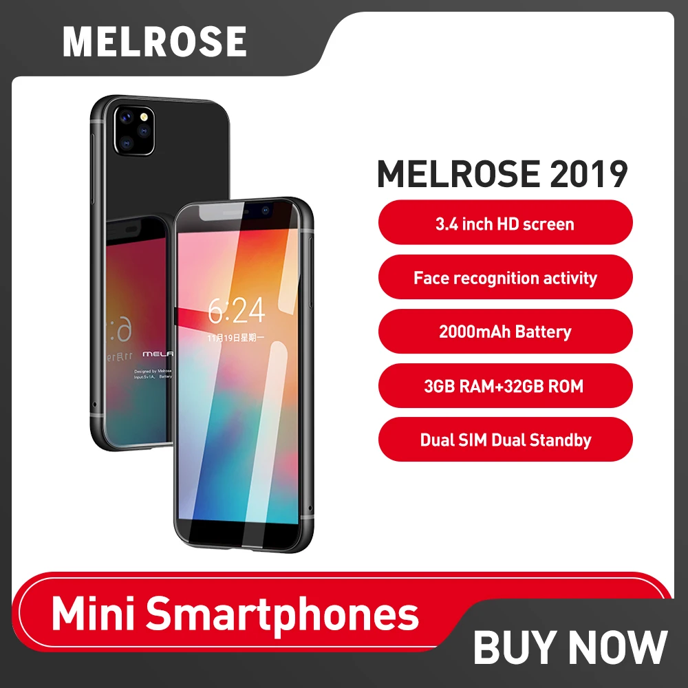 Melrose 2019 Mini teléfonos 4G LTE Smartphone Android tarjeta SIM Dual Super 3,4 pulgadas teléfono móvil ultradelgado 2000mAh reconocimiento facial