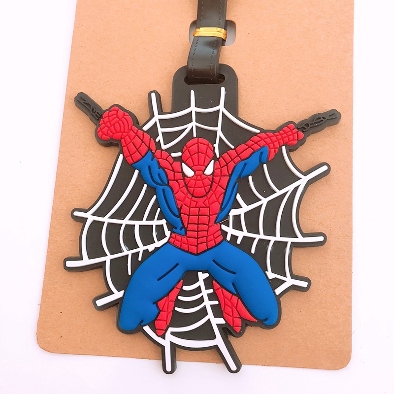 Accesorios de viaje de dibujos animados de Los Vengadores Spiderman, etiqueta de equipaje, maleta, etiqueta de viaje portátil de silicona a la moda, soporte para anuncios de identificación