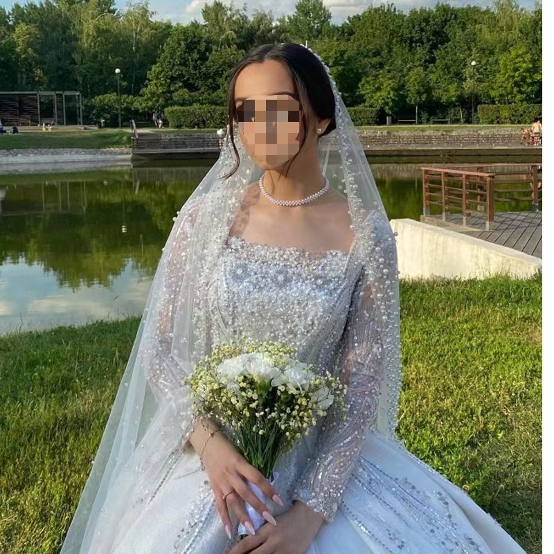 Bride Pearl Veil Woman Ivory White 2025 New Wedding Accessories 1.5m Wide One Floor Cathedral Velos de Noiva  custom made veil