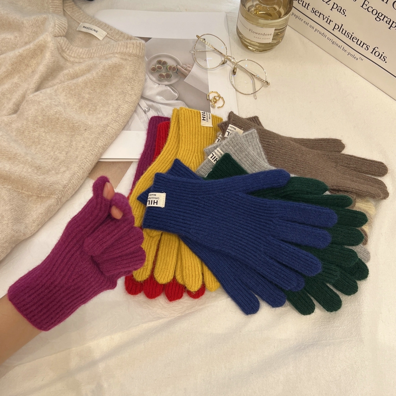 Guantes de lana tejidos Ins de Color sólido, sencillos, Otoño Invierno, estilo coreano, pantalla táctil, cálido, que contiene lana