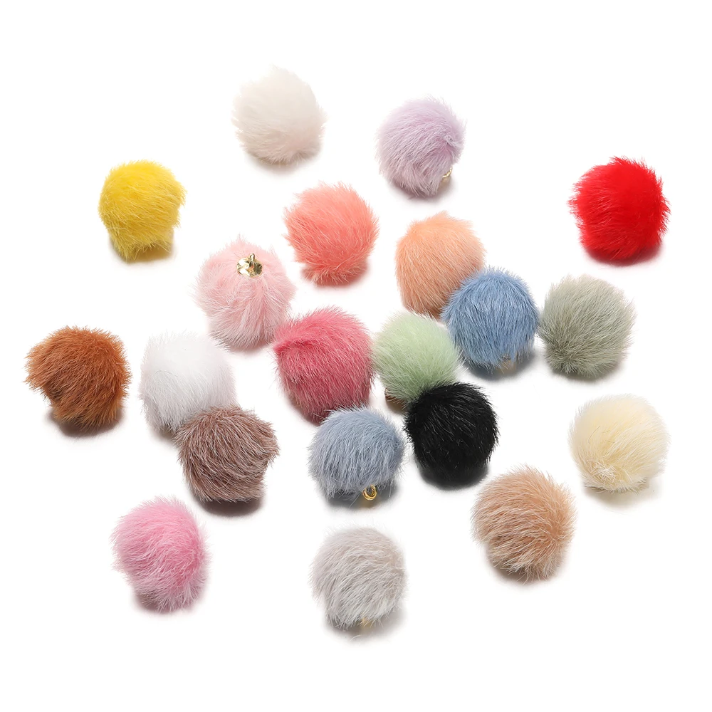 10 Stück 17 mm Plüschfell bedeckte Kugelperlen Charms Pompom Perlen Anhänger für DIY Ohrring Tasche Schlüsselanhänger Anhänger Schmuckherstellung Zubehör
