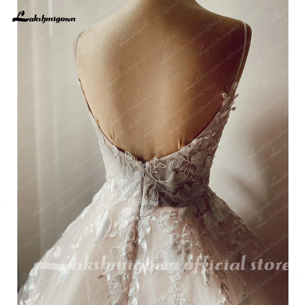 Lakshmigown-女性のための結婚式のシャンパンドレス,スパゲッティストラップ,レース,ハート型の襟,花嫁のドレス,豪華