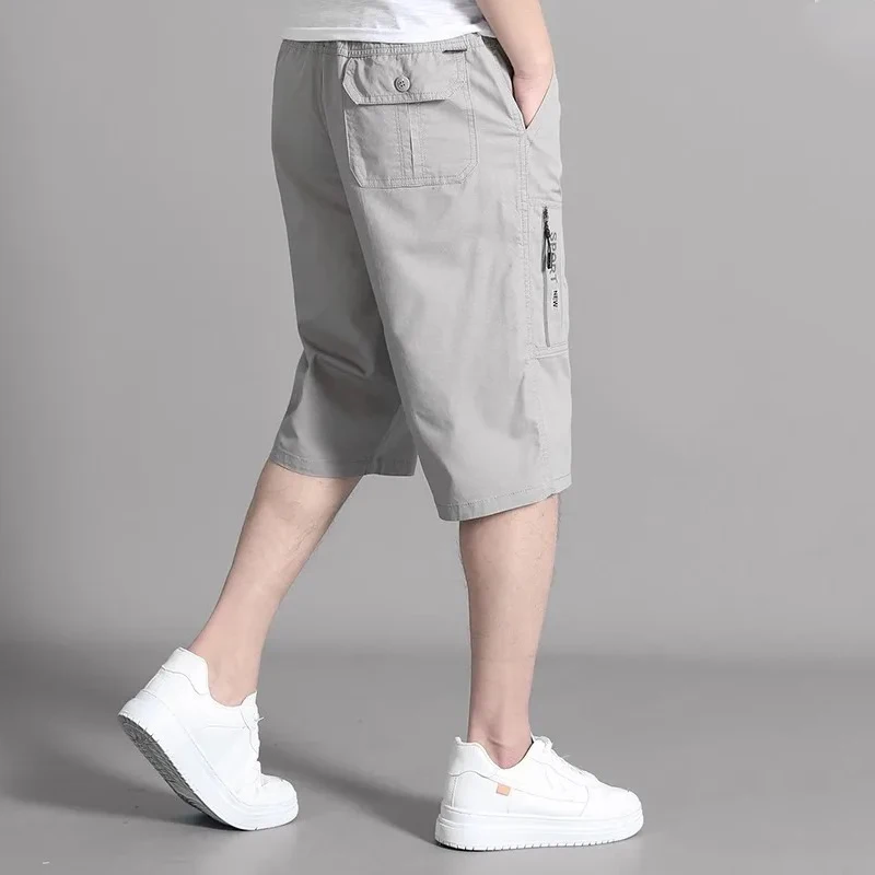 Calções de carga dos homens calças de joelho bolso com zíper verão shorts de algodão escalada jogger cintura elástica esportes wear casual calças curtas
