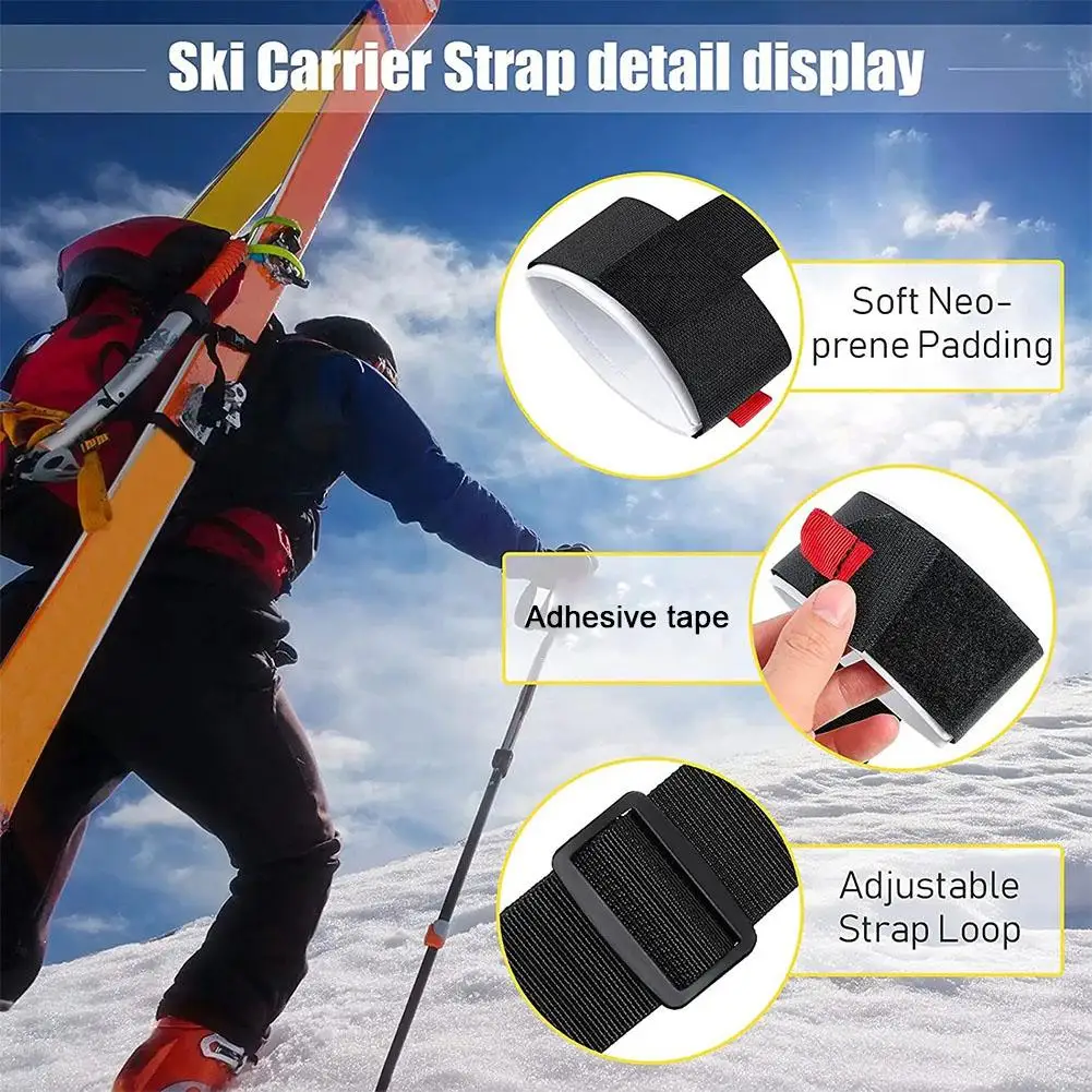 New Skiing Pole Shoulder Hand Carrier Lash Handle Straps Adjustable Hook Loop Protecting Black Nylon Ski Handle Strap Bag