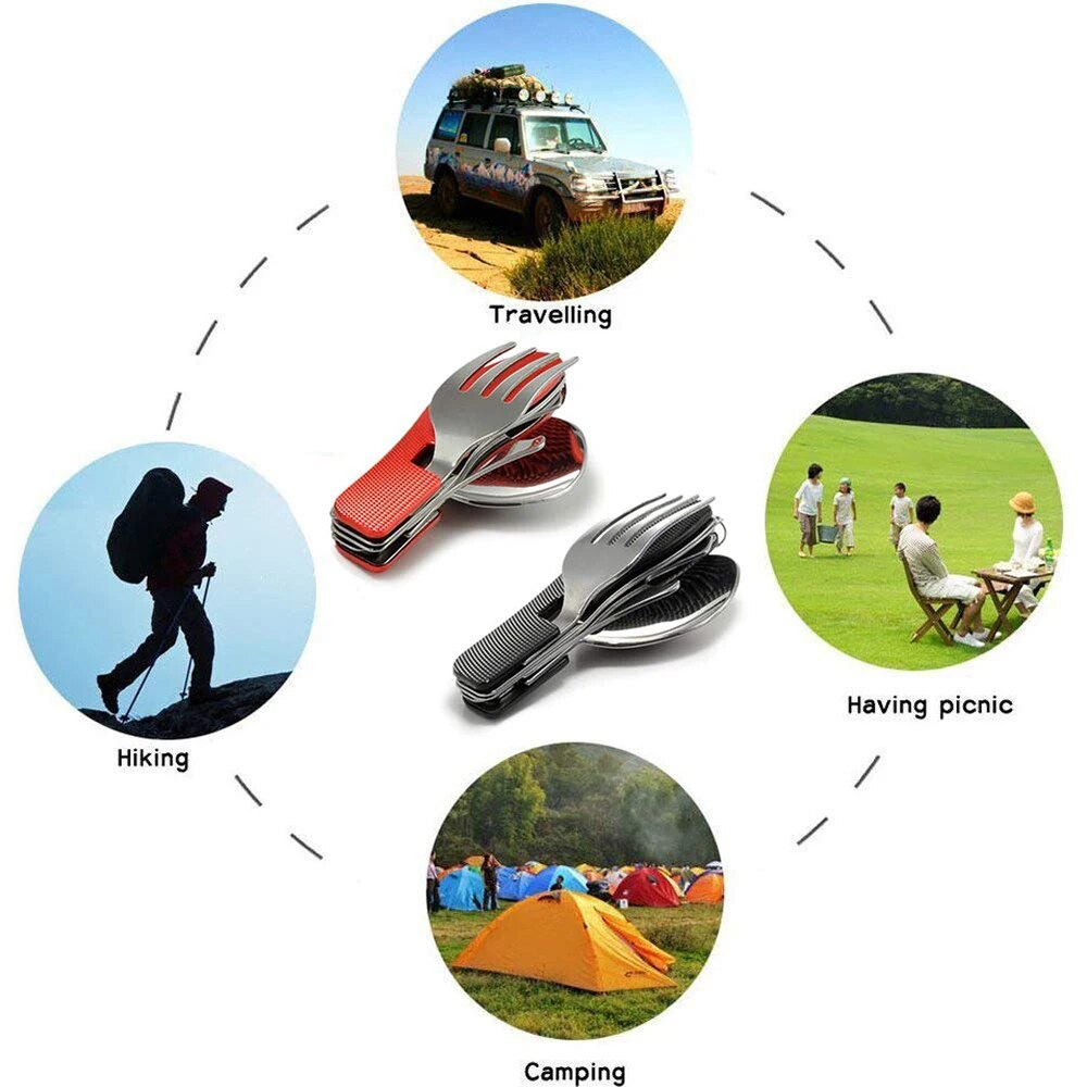 Ensemble d'ustensiles de camping pliables, couteau multifonctionnel, fourchette, cuillère, chlore, activités de plein air et sports, camping, pique-nique, voyage