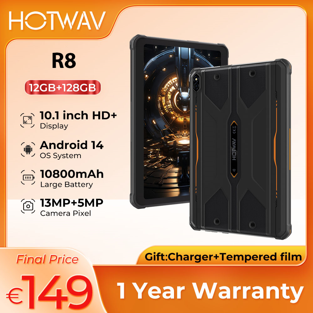 original HOTWAV R8 Rugged Tablets Android 14 10.1''+10800mAh 5MP+13MP Camera tablets 4GB+128GB   10.1" screen tablet Global
