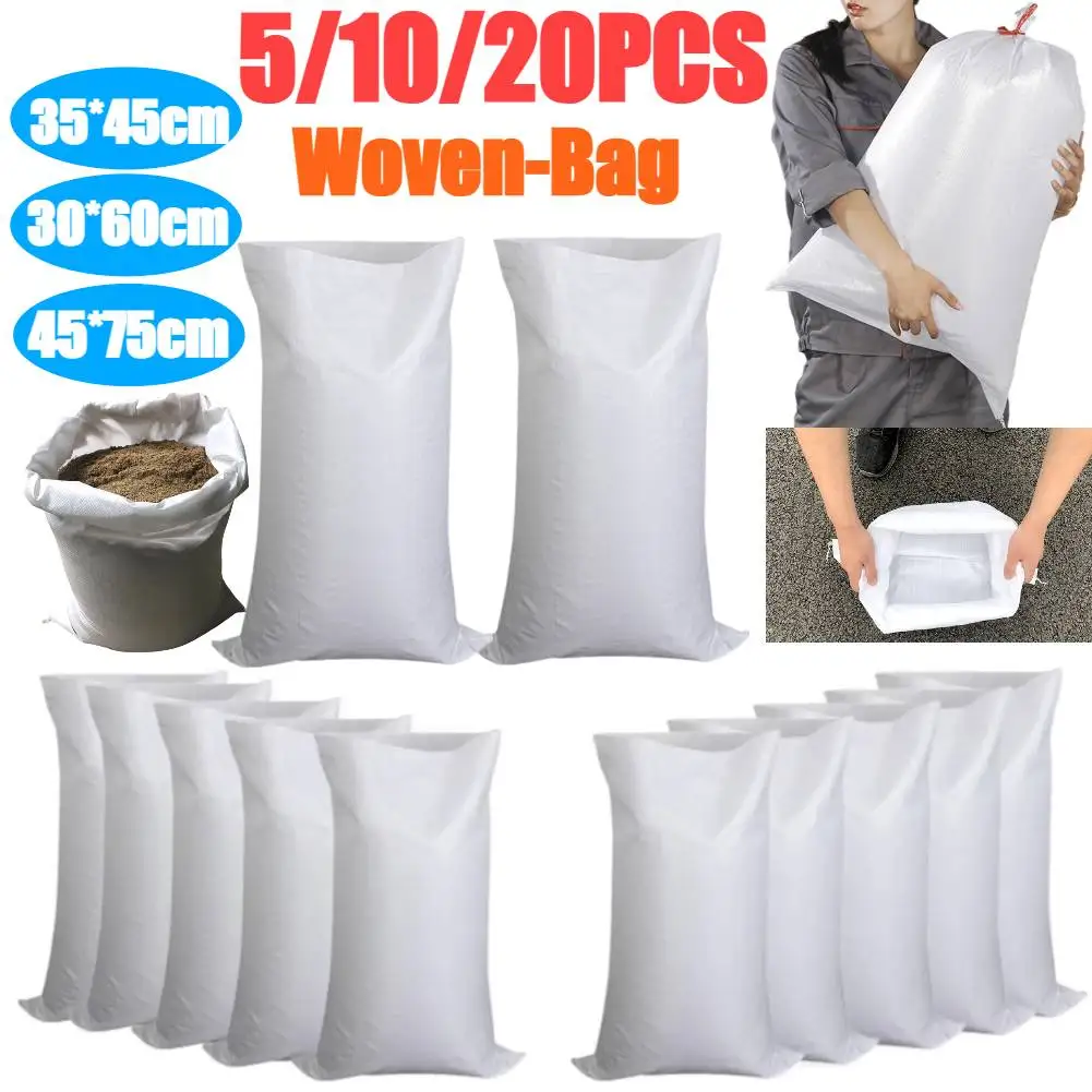 20-5 pces saco de areia de proteção contra inundações sacos de areia plásticos de polipropileno reutilizáveis 35x4 0/30x6 0/45x75cm saco de enchimento do solo de resgate de inundação