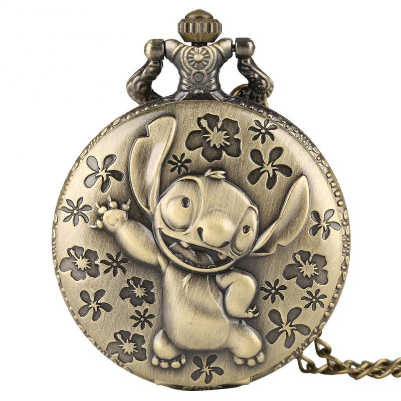 Bronze Anime Uhr Antike Niedliche Cartoon Quarz Taschenuhr Anhänger Halskette Kette Tasche FOB Cosplay Geschenke für Jungen Mädchen Kinder