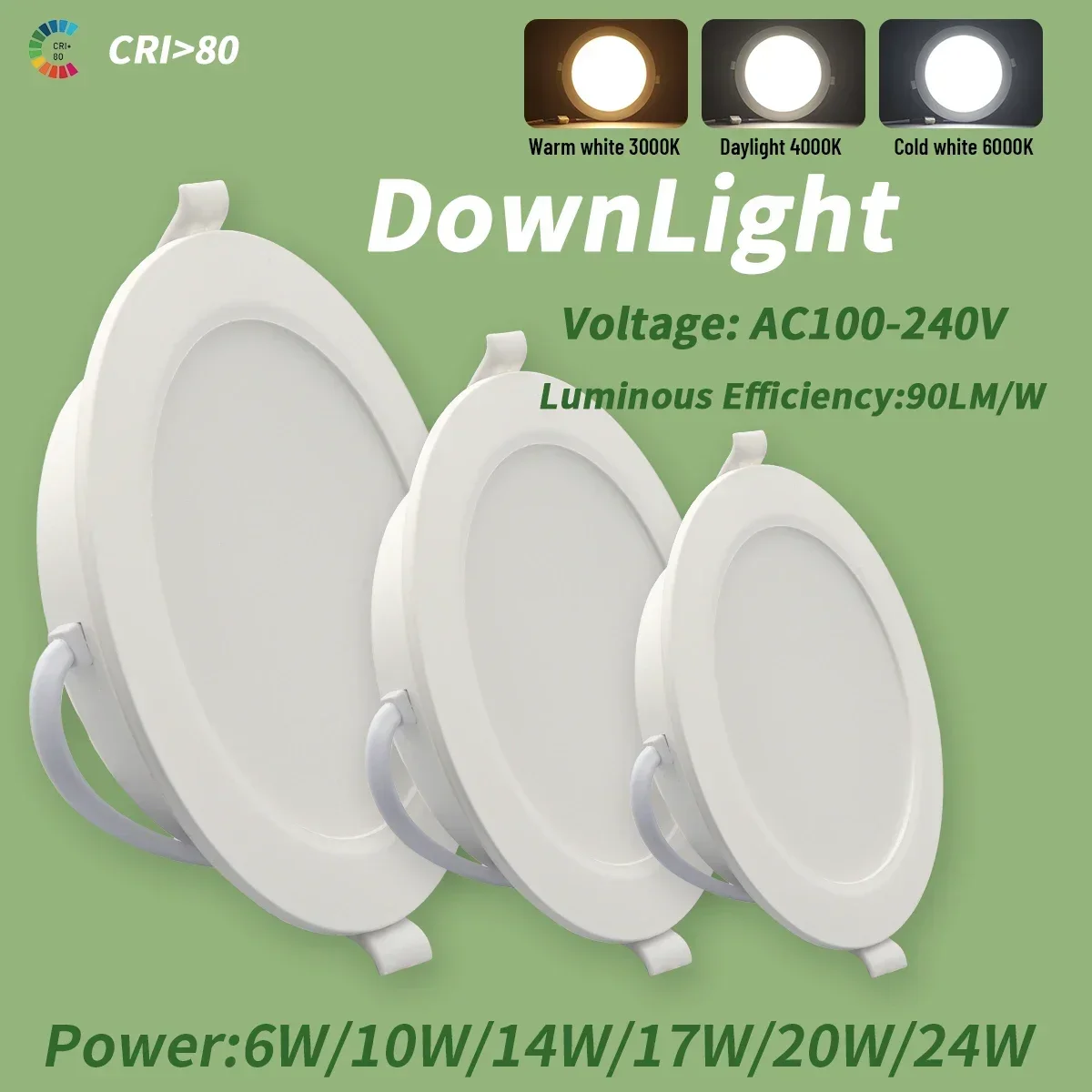 1-10 unids/lote Downlight Led empotrable Panel de luz Led redondo 110V 220V 3000K 4000K 6000K 10W 24W punto para iluminación interior del hogar