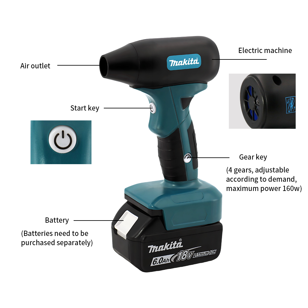 Makita 18V แบตเตอรี่ Brushless Electric Air MINI Turbo Blowers Jet พัดลมรุนแรงรถสัตว์เลี้ยงเครื่องเป่ามือถือฝุ่นปรับเป่าเครื่องมือ