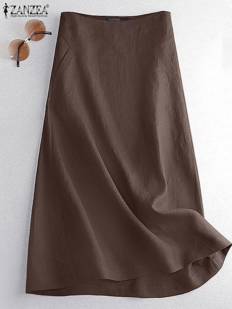 ZANZEA Frauen Kausal Midi Rock Sommer Mode Hohe Taille Röcke Jupe Party Arbeit A-linie Faldas Saia Robe Femme Oversize Vestido