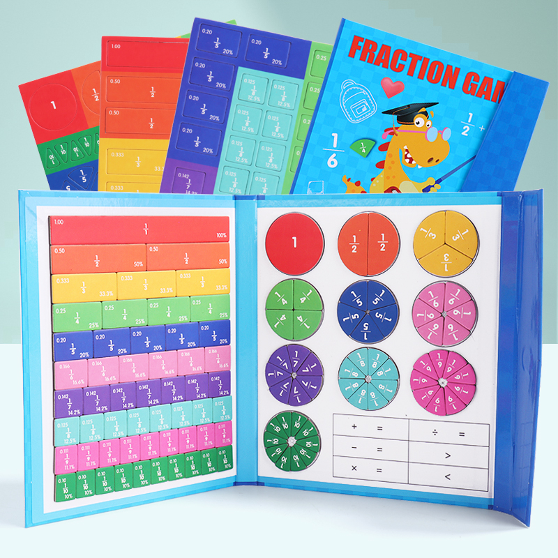 Bambini Frazione magnetica Apprendimento della matematica Giocattoli Set di libri di frazioni in legno Sussidi didattici parrocchiali Apprendimento aritmetico Giocattoli educativi