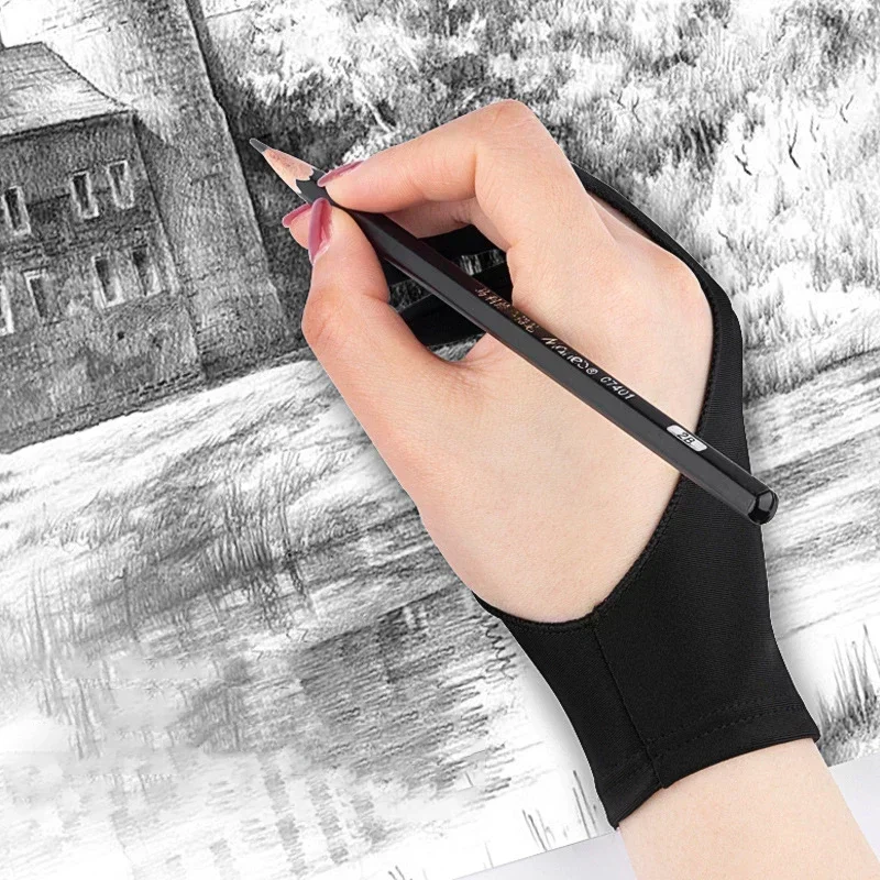 S/M/L 2本指描画手袋 アンチタッチ 防汚 タブレット用 デジタルボード タッチスクリーン 油絵 オフィス画材