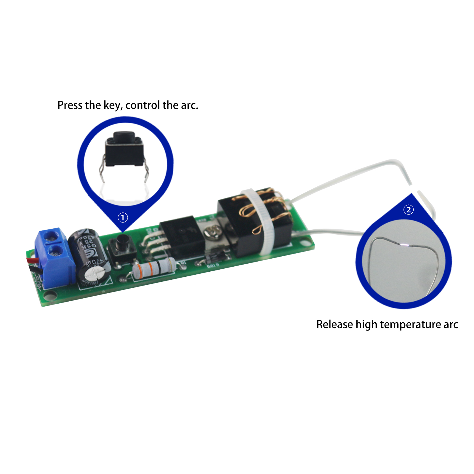 Generador de alto voltaje, encendedor de arco, Kit DIY, Kit de encendedor, Kit de generador de arco para bricolaje, conjunto de producción electrónica DC3-5V