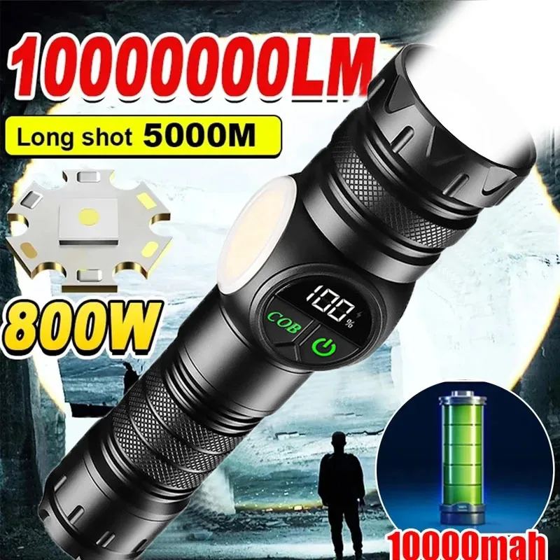 Linternas LED de alta potencia, linterna táctica magnética recargable por USB con luz lateral COB, linterna con Zoom para acampar y pescar