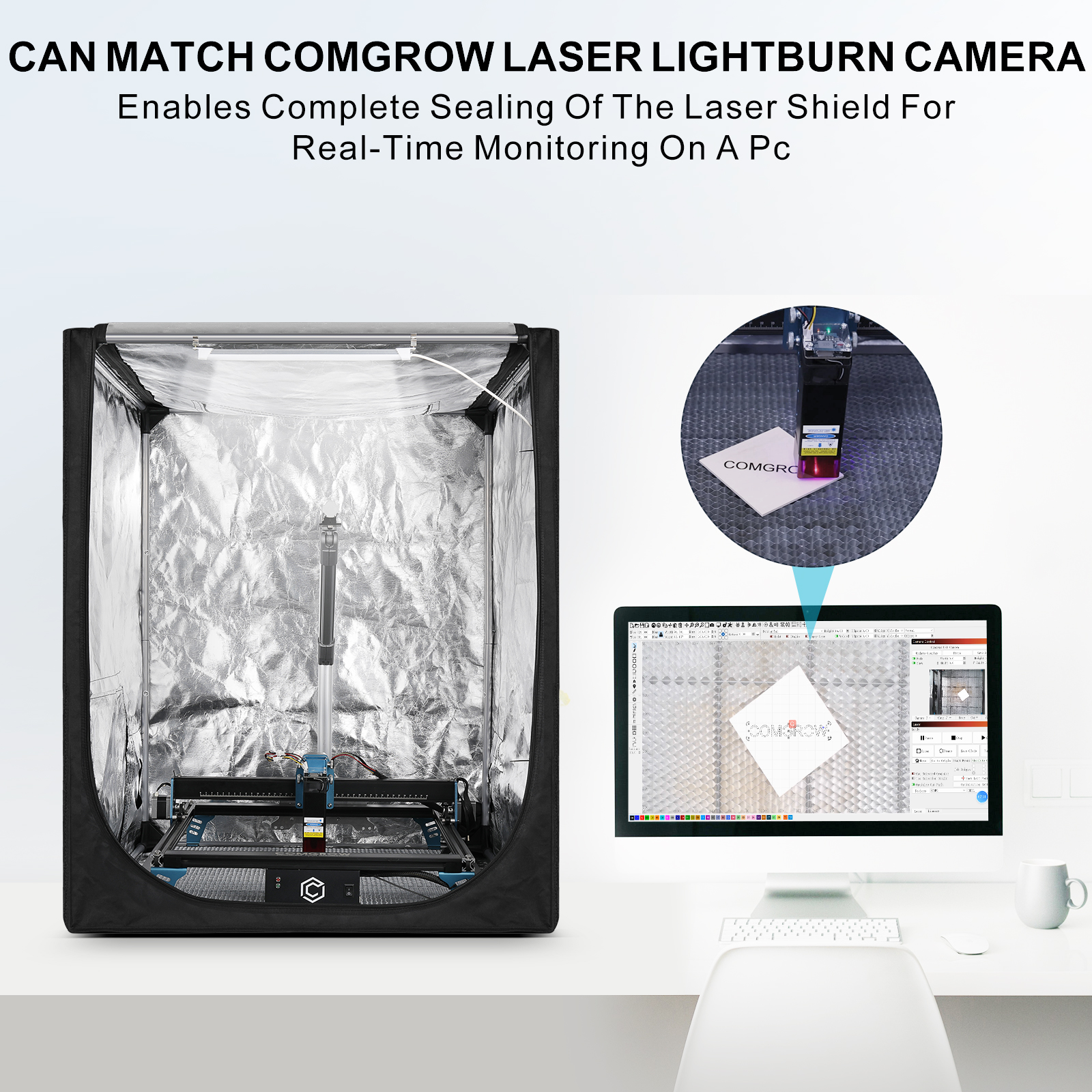 COMGROW Großes Lasergravurgehäuse, feuerfeste Rauchabzugshaube, staubdichte Abdeckung, Zelt mit Licht für Laserschneider/3D-Drucker