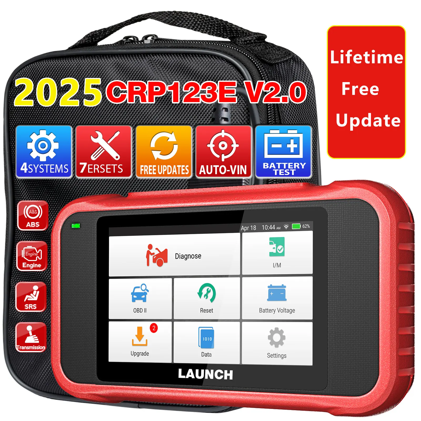 LANÇA X431 CRP123E V2.0 OBD2 Ferramenta de digitalização ABS SRS Motor AT Car Diagnostic Scanner Full OBD2 DIY Leitor de código Atualização gratuita vitalícia