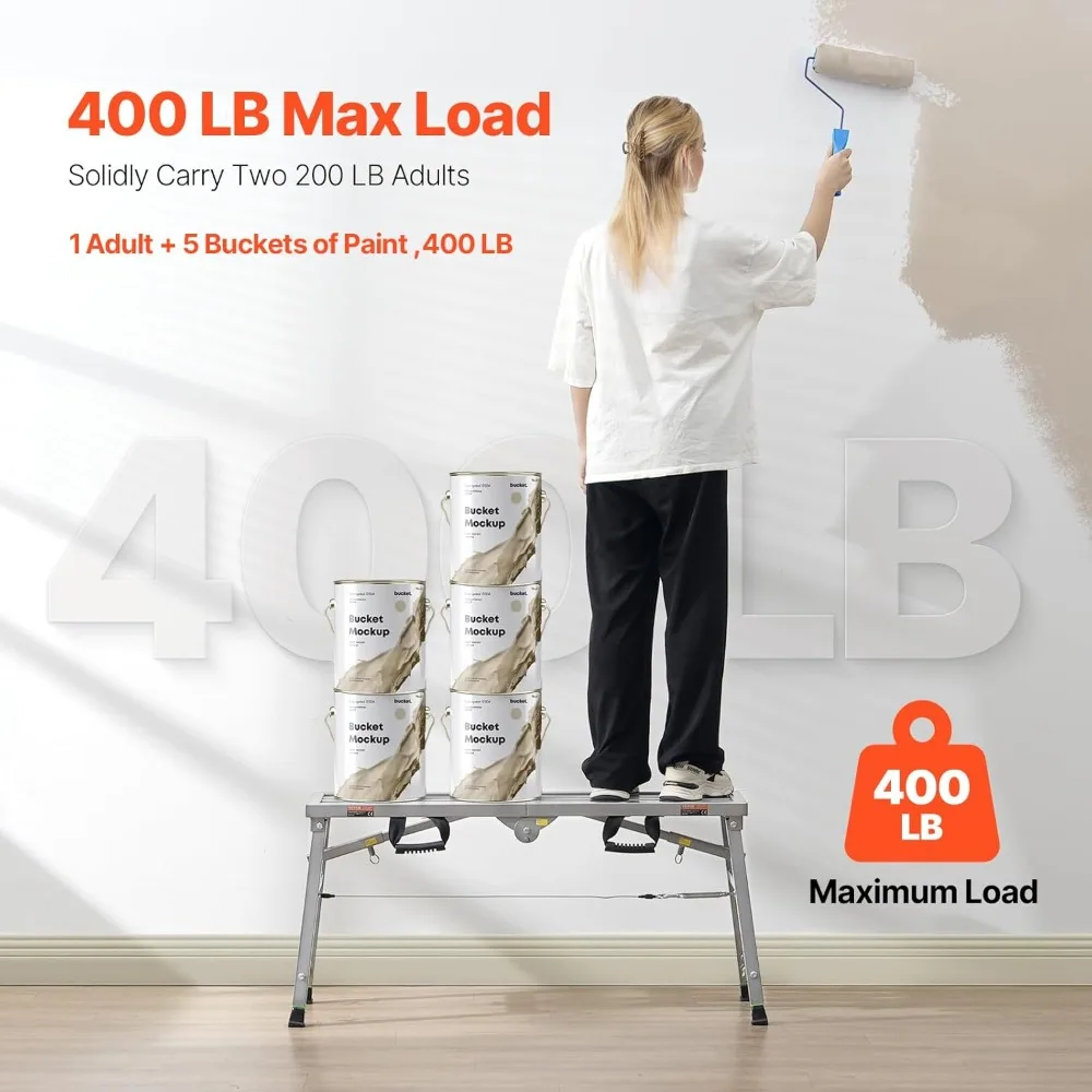 Work Platform, Portable Scaffolding Platform, Folding Steel Step Ladder Adjustable Height