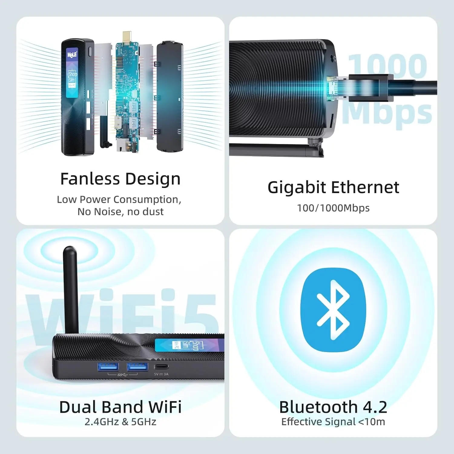 MeLE PCG02 Fanless Mini PC Stick Windows 11 Home J4125 4GB 64GB Mini Computer HDMI 2.4G/5GHz Wi-Fi 5 BT4.2 Gigabit Ethernet