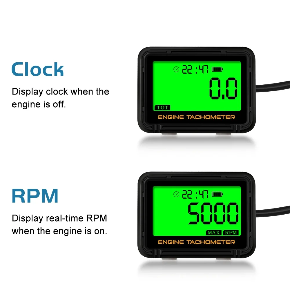 Moto tacômetro digital indutivo svc tot jal medidor de hora do motor backlight rpm reajustável para cortador de grama da motocicleta