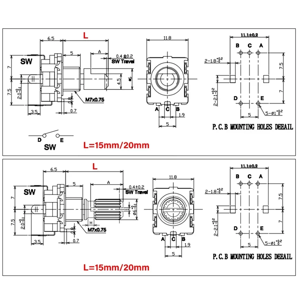 5/10 Cái 20 Vị Trí Gia Tăng 360 Bộ Mã Hoá Quay Núm Vặn Nút Bấm EC11 Arduino Kỹ Thuật Số Chiết Áp 15/20mm Mận Nửa Trục
