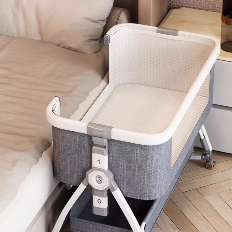 Aluminum Alloy Baby Crib, Portable and Practical, Foldable Crib, Multifunctional BB Bed, Newborn Splicing Large Bed