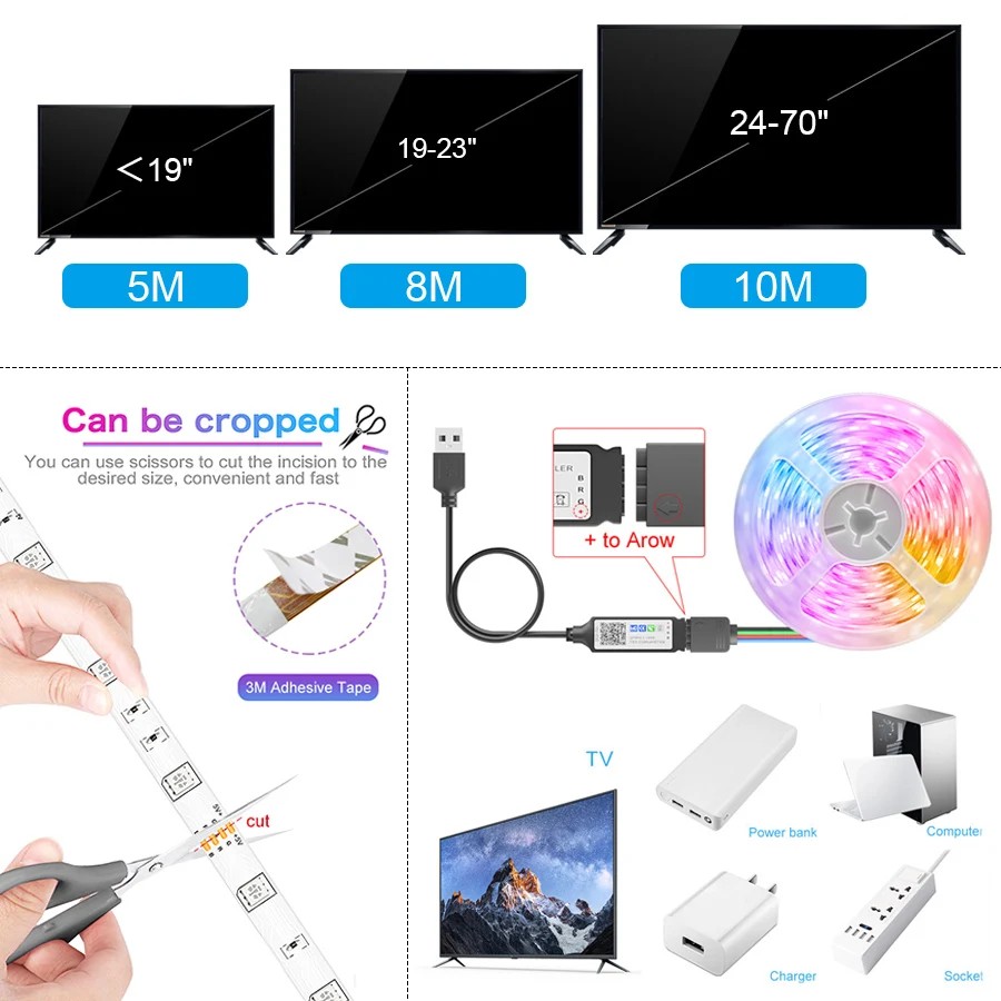 Tira de Luces LED RGB con WiFi Tuya, luces Led que cambian de Color 5050, cinta Flexible Alexa, Luces para retroiluminación de TV USB de 5V, decoración de habitación