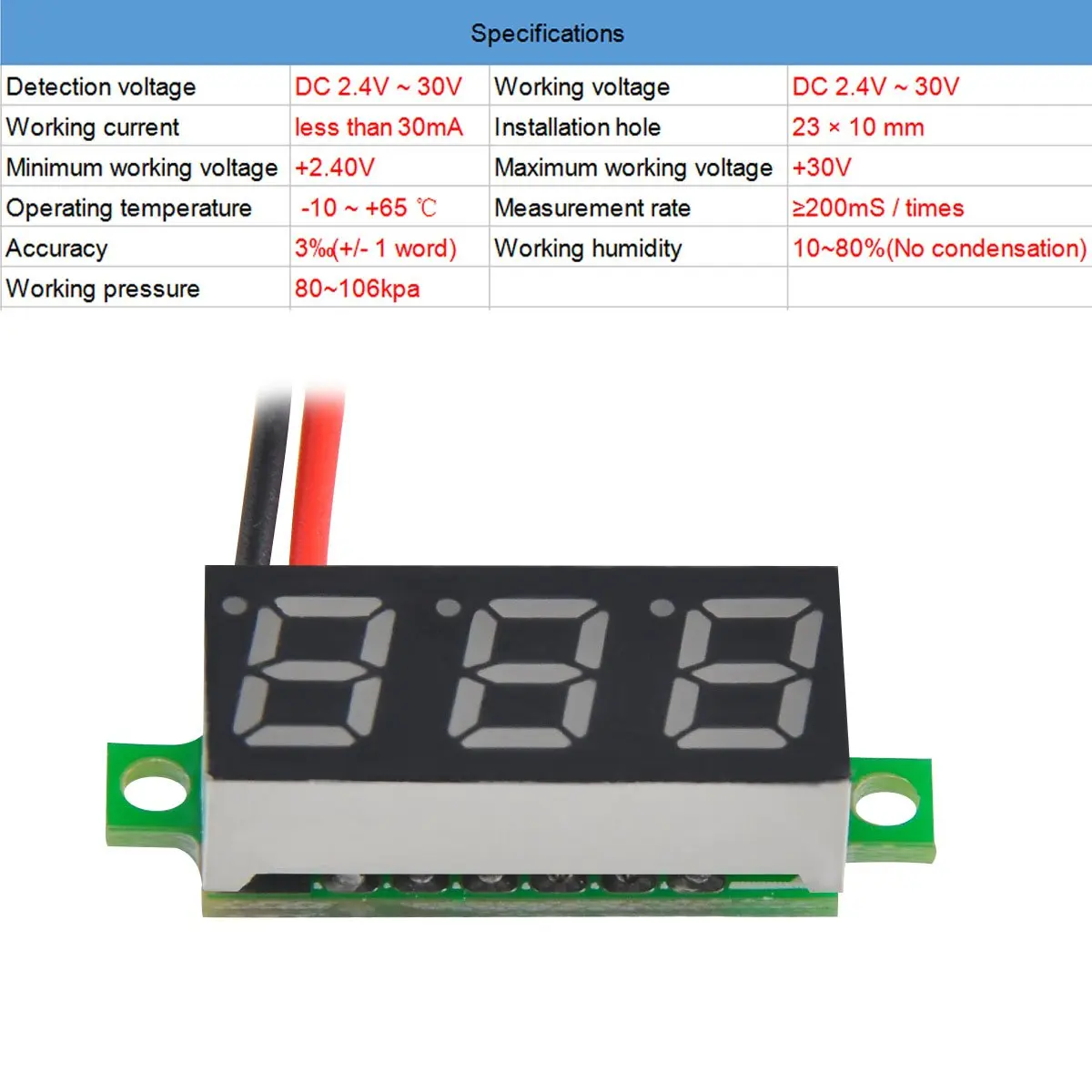 5 Stück Mini Digital DC Voltmeter 0,28 Zoll Zweidraht 2,5 V-30 V Mini Digital DC Voltmeter Spannungsprüfer Meter 5 Farben