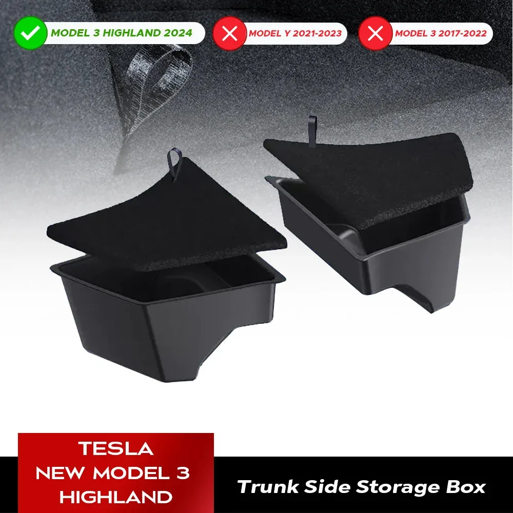 Voor 2024 2025 Tesla Model 3 hoogland Kofferbak Side Opbergdoos met Cover Staart Boot Organizer Partitie Decoratie accessoires