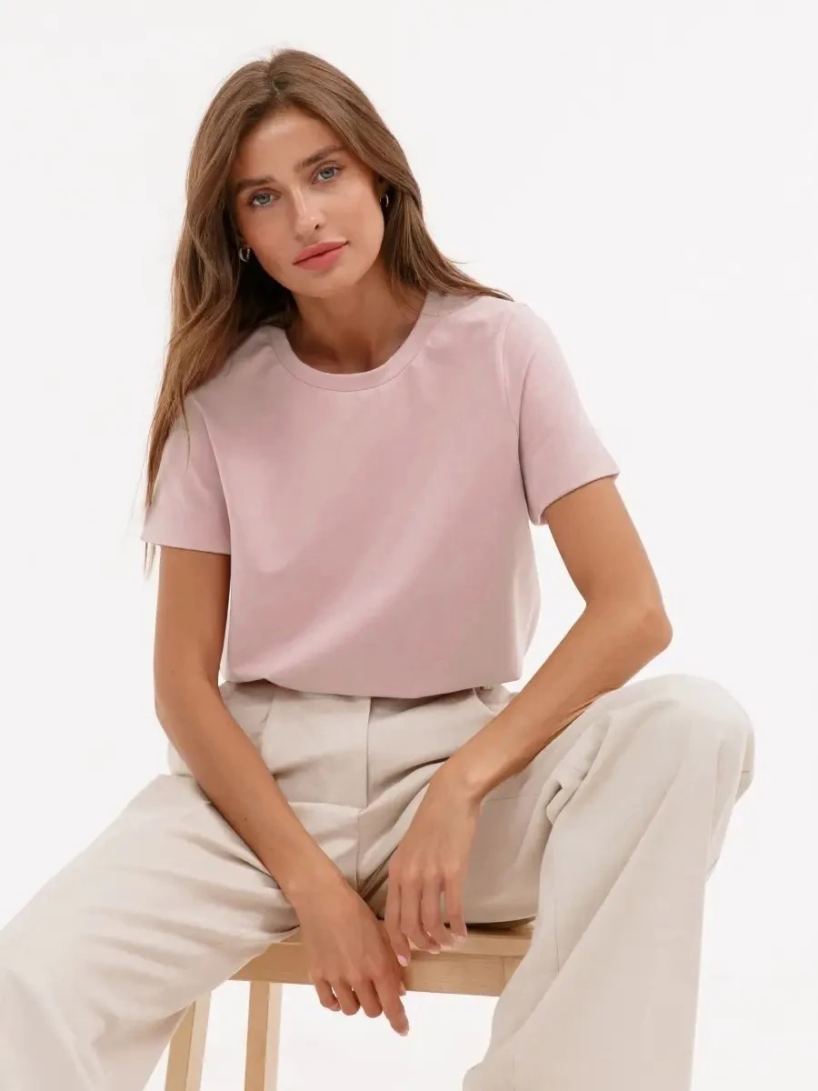 Bornladies-Camiseta 100% de algodón para mujer, camisetas básicas de moda lisas de manga corta, camisetas holgadas de 230g/ ㎡ Tops