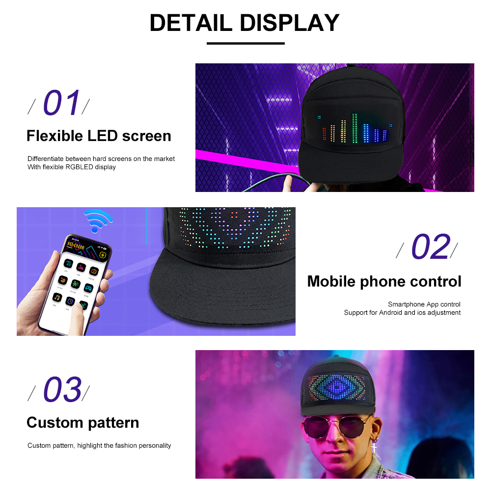 DIY LED Licht Display Bildschirm Smart Matrix Hut APP Gesteuert Display Zeichen Kappen Bluetooth Baseball Hut Hip Hop Party Coole Dekor