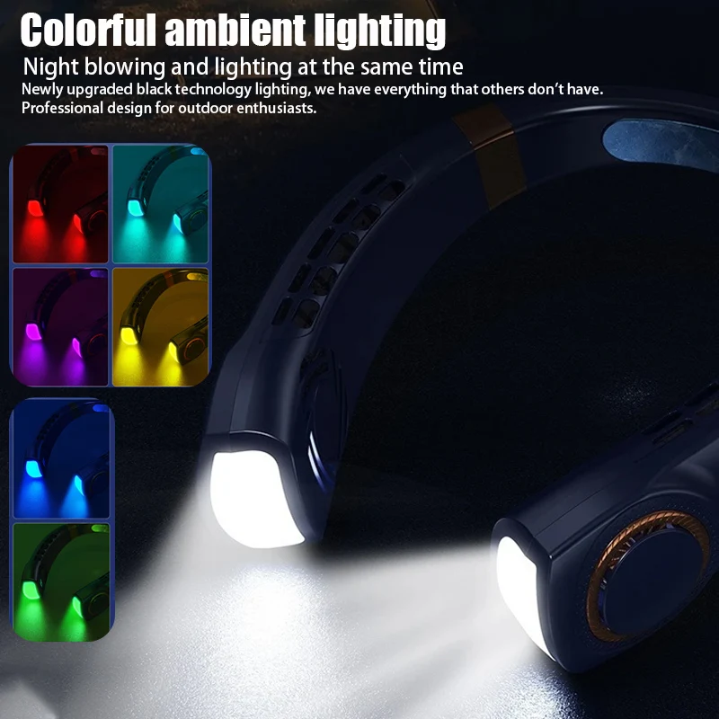 พัดลมแขวนคอแบบพกพาจอแสดงผลดิจิตอล LED ไฟกลางคืน USB ชาร์จได้คอไร้ใบพัดพัดลมไฟฟ้าแอร์คูลเลอร์พัดลมตั้งแคมป์