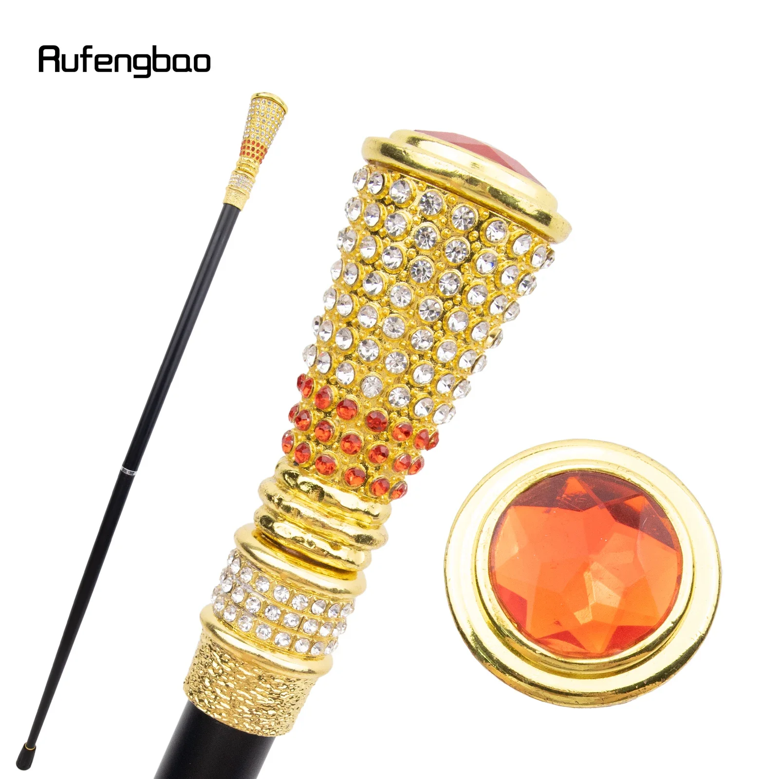 Bastón para caminar con diamante Artificial, color naranja dorado, bastón decorativo a la moda para caballero, bastón elegante para Cosplay, bastón con perilla de 94cm