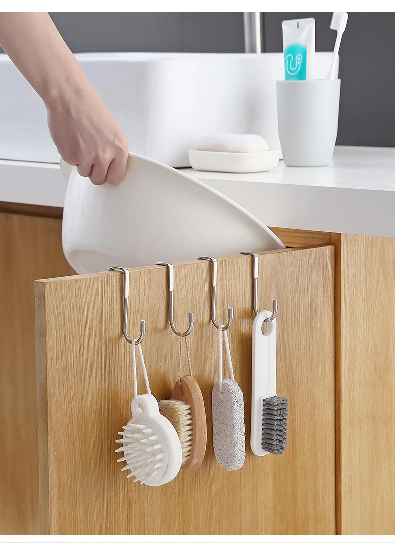 304 ตะขอสแตนเลสเจาะฟรี Double S-Shape Hook ห้องครัวห้องน้ําประตูตู้สีเงินประเภท Coat ผ้าเช็ดตัวแขวน