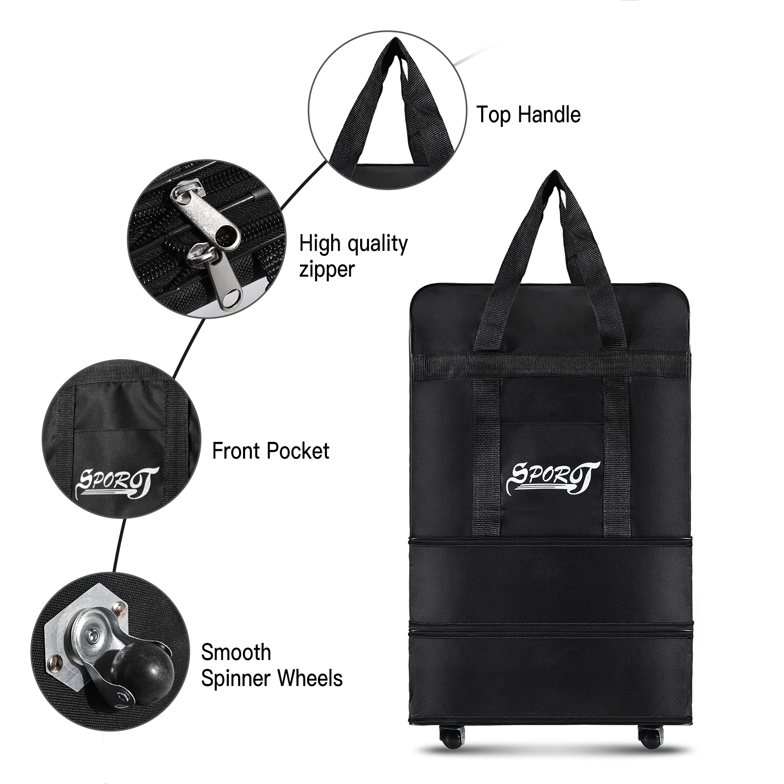 Expandable Foldable Suitcase Collapsible Rolling Travel Luggage Bag for Men Women