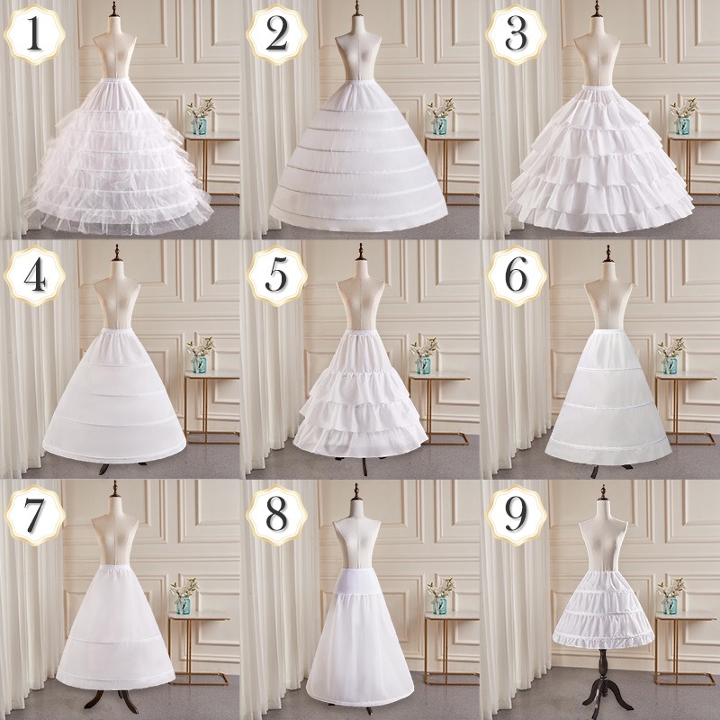 6-Hoops Onderrok Vrouwen Petticoat Trouwjurk Geplooide Crinoline Wit een Lijn Vloerlengte Onder Rok Cancan Pettidresses