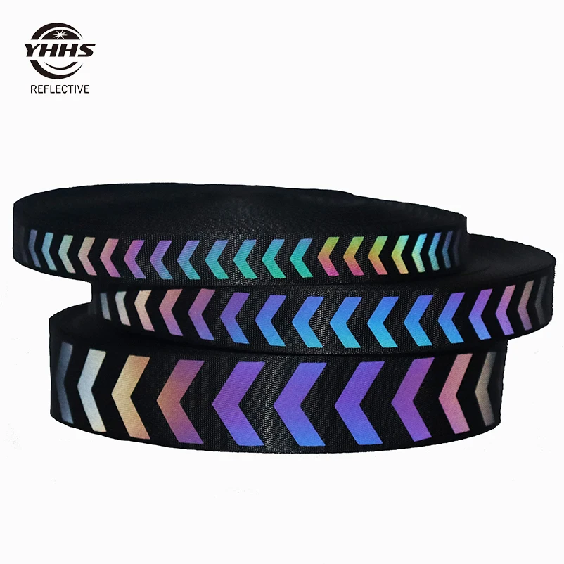 Wholesale Rainbow Reflective Webbing with Black Tape Magic Gradient Garment Accessories  For Pet Collar Or Keychains
