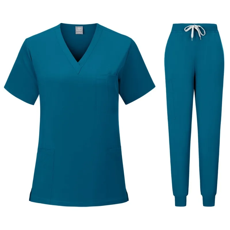 Uniformes de enfermera para Mujer, Top de manga corta con cuello en V, pantalones para correr, conjunto médico, Uniformes informales de verano para Mujer, clínicos para Mujer